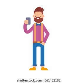 A man holding mobile smartphone vector illustration