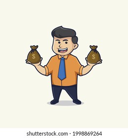 Man Holding Money Bag Cartoon Mascot Stock Vector (Royalty Free ...