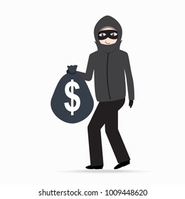 Man holding money bag with dollar sign. Beware pickpocket sign. thief icon