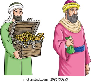 A Man Holding A Money Bag And A Man Holding A Treasure Chest