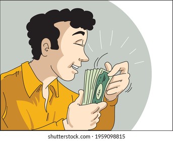 Man Holding Money. Vector illustration  