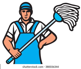 man holding a mop 