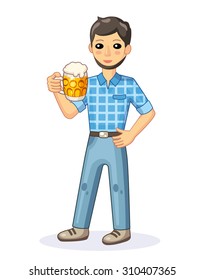 Man holding a mug of light beer.