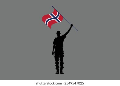 Um homem segurando uma bandeira da Noruega, bandeira da Noruega gráfico vetorial, bandeira do país da Noruega é um símbolo de liberdade, bandeira da Noruega Nacional, ilustração vetorial
