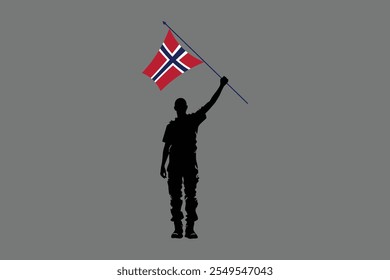 Um homem segurando uma bandeira da Noruega, bandeira da Noruega gráfico vetorial, bandeira do país da Noruega é um símbolo de liberdade, bandeira da Noruega Nacional, ilustração vetorial
