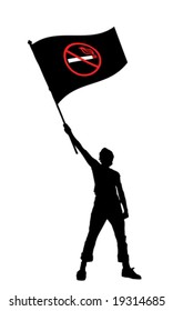 man holding a no-smoking flag, vector illustration