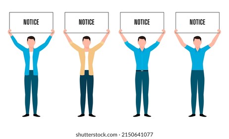 hombre sujetando la ilustración de caracter plano del tablero de anuncios, personas sosteniendo la ilustración del vector del carácter empresarial sobre fondo blanco. 