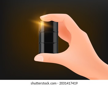 Man holding oil barrel in a hand