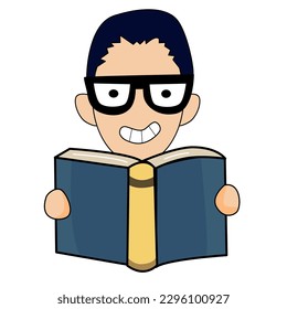 The man holding open books and reading