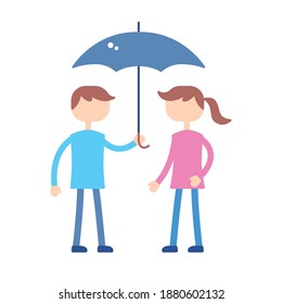 Man Holding Open Umbrella Over Girl Or Young Woman Isolated Flat Vector Illustration