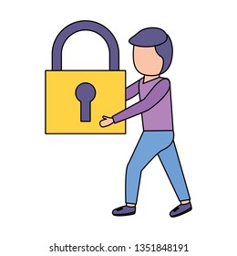 man holding padlock security