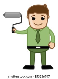 Man Holding a Paint Roller - Renew Concept - Business Cartoons Vectors
