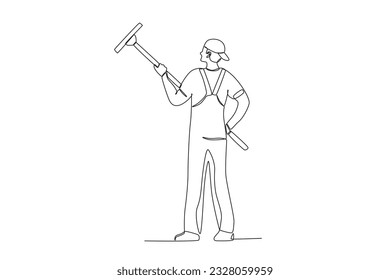 A man holding a paint tool. Cleaning service one-line drawing