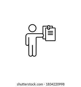 Mann, der Papier hält, Dokument einfache dünne Linie Symbol, Vektorgrafik