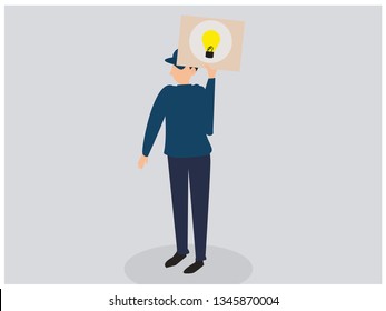 man holding a paper with light bulbs. 