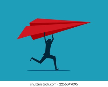 man holding a paper plane. Support business organizations to succeed. Business and investment concept. vector illustration