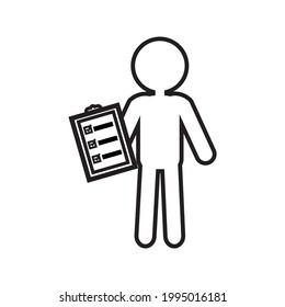 Man holding a paper sheet, to do list vector illustration isolated on white background.