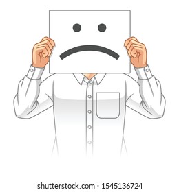 Man Holding Paper with Unhappy Expression, Business Unemployment Concept, Cartoon Vector Illustration Design, in Isolated White Background.