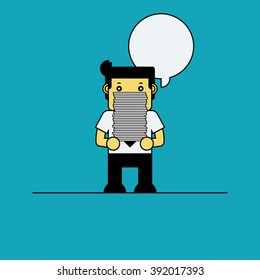 Man holding paper works.