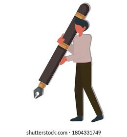 Man holding pen concept. Creative idea design for template, brochure or presentation.