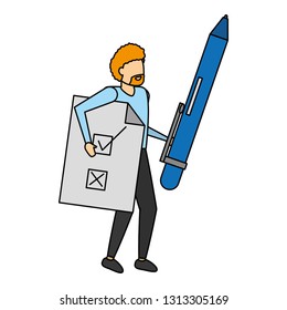 man holding pen and document