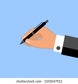 Man holding pen, Simple flat vector illustration.