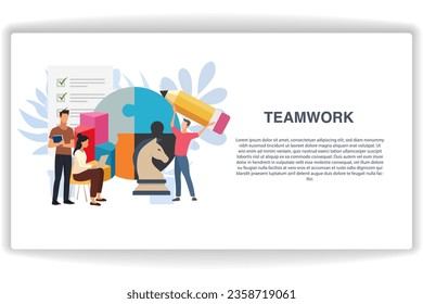 A man holding a pencil. website page Teamwork. Modern flat design concept of web page design for website and mobile website