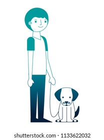 man holding pet dog characters