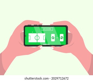 Man Holding Phone horizontal and view live football score