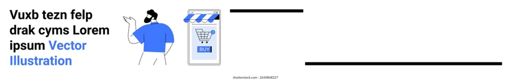 Man holding phone looking at shopping cart on screen. Ideal for eCommerce, apps, mobile UI, online shopping, digital marketing, retail businesses, and consumer products. Landing page