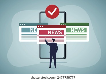 Man holding a phone and reading world news online.