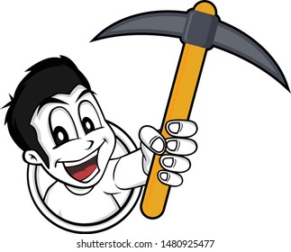 man holding pickaxe bitcoin mining crypto currency