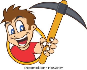 man holding pickaxe bitcoin mining crypto currency