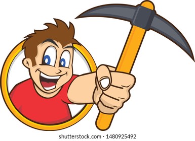 man holding pickaxe bitcoin mining crypto currency