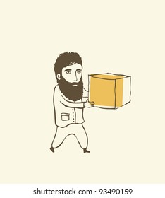 man holding a pile of cardboard boxes