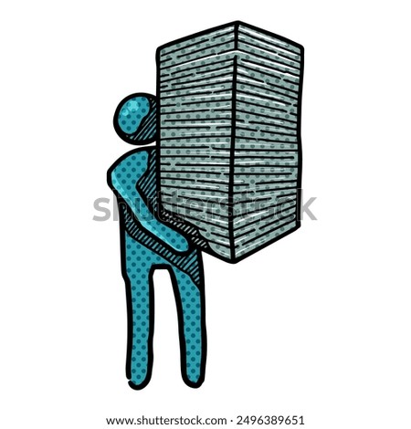 Man holding pile of papers icon halftone color vector illustration