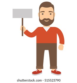 Man holding placard. Concept flat cartoon vector icon.