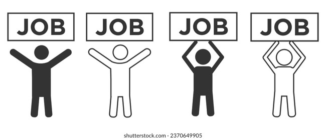 Man holding placard for job icon. Placard job set vector ilustration.