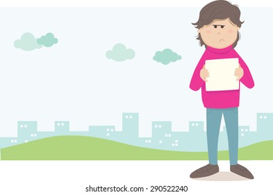 man holding a plackard message