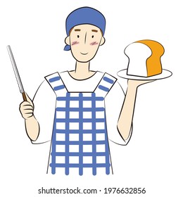 Man holding a plate of bread and a bread knife