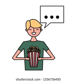 man holding pop corn