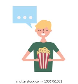 man holding pop corn