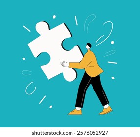 a man holding puzzle concept Vector Solution for Problem Solving and Strategic Completion