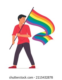 Man Holding a Rainbow Flag for the LGBT.