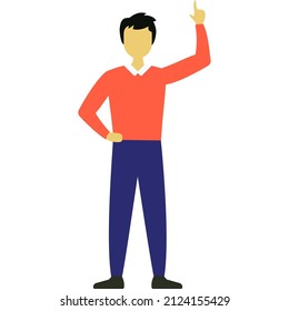 Man holding raised hand flat icon vector isolated on white background. Person figure with excited emotion, businessperson approve business plan
