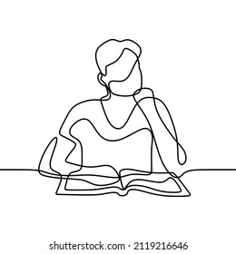 man holding reading book oneline continuous single line art editable handdrawn
