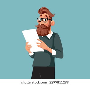 
Man Holding and Reading a Document Vector Cartoon Illustration. Businessman checking business report and making a plan
