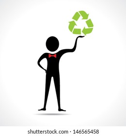 Man holding a recycle icon vector