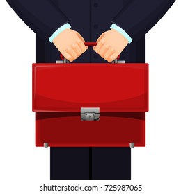 Man Holding Red Budget Briefcase On Vector Illustration