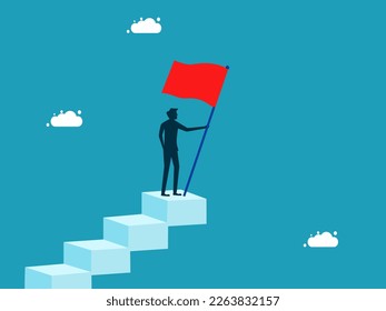 man holding a red flag of success. leadership concept. business vector illustration